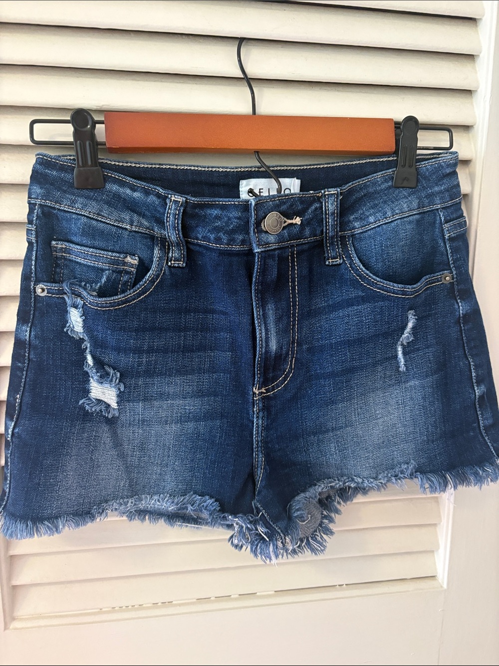Cello Dark Blue Distressed Denim Cutoff Shorts